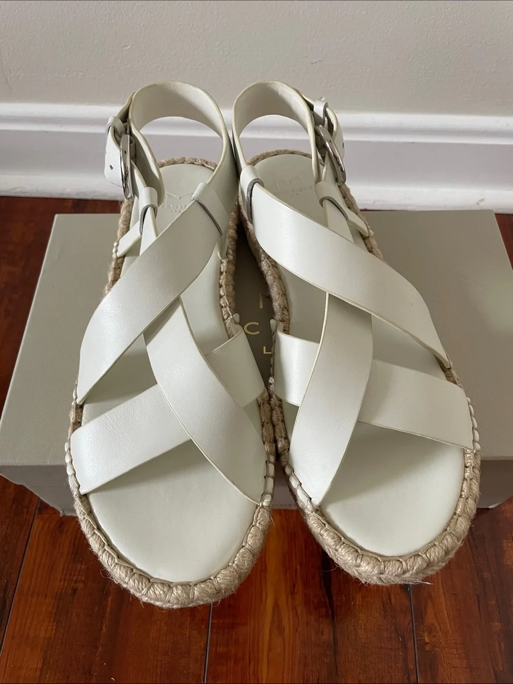 NEW Marc Fisher Tallia White Leather Espadrille Sandals